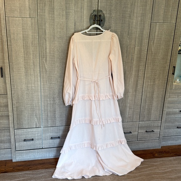 Commense Cotton & Linen Semi-Sheer Ruffle Trim Long Dress - Picture 14 of 16